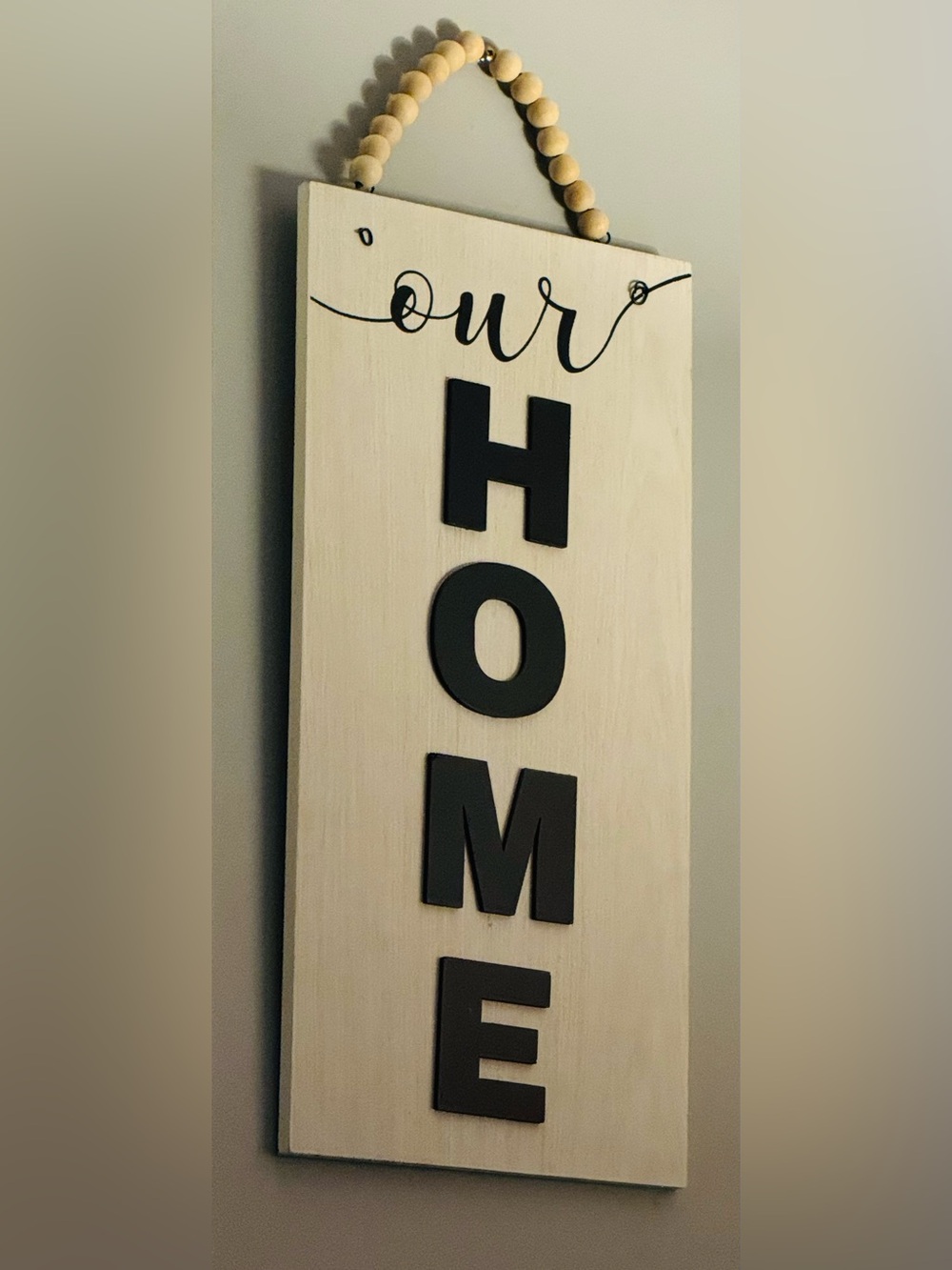 Our Home Vertical Wooden Wall Sign - Black and Cream